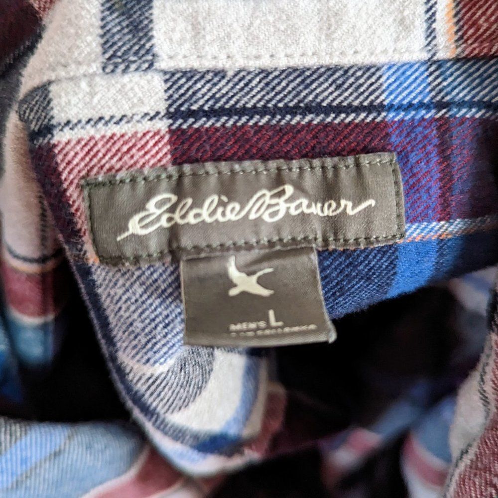 Eddie Bauer Men's Blue Checkered Classic Fit Cotton Button Up Shirt Size Large